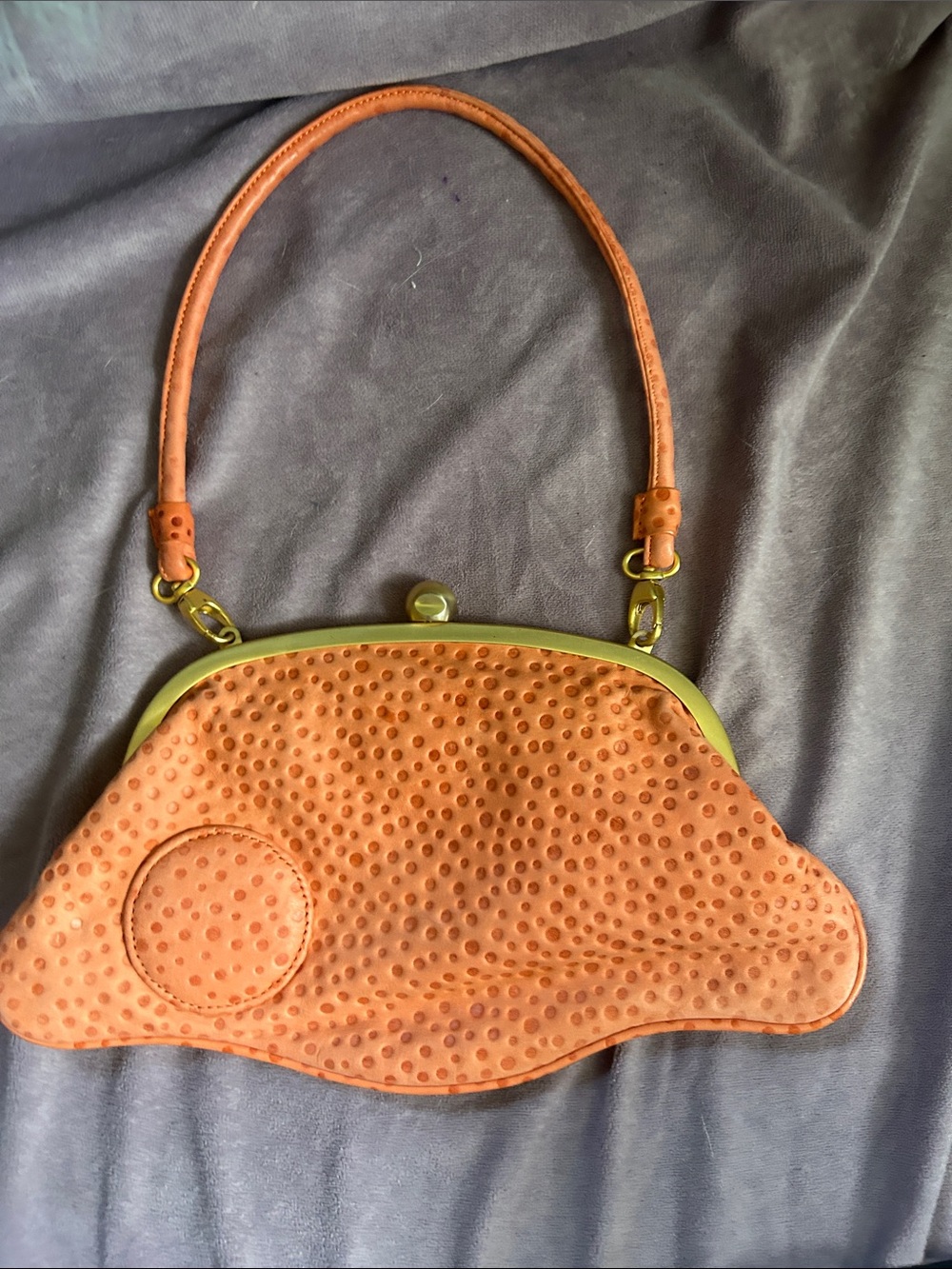 Orange Textured Dome Clutch with Gold-Tone Frame